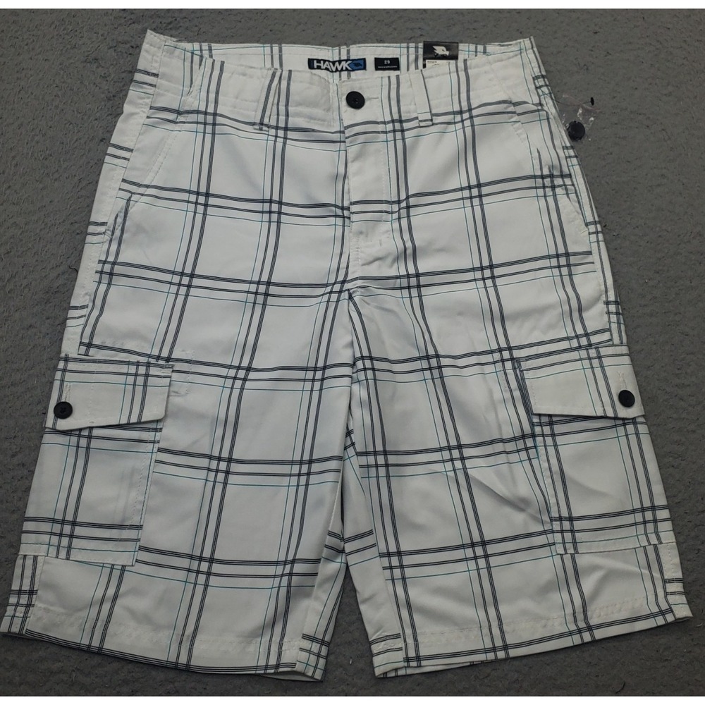 Tony Hawk Cargo‎ Shorts Mens 29 Multi Plaid Utility Pocket 11.5" Inseam Outdoor